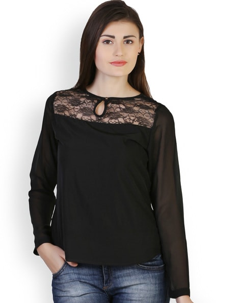 Black lace 2024 boat neck top