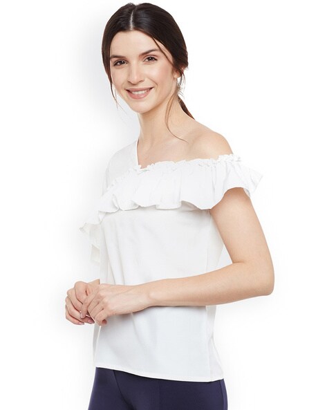 White off the shoulder top sales with ruffles