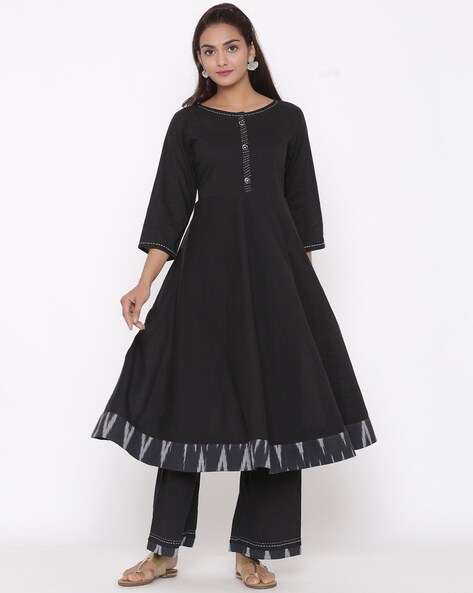 Buy Bunaai Black Rose Petal Kurta Pant Set For Women Online