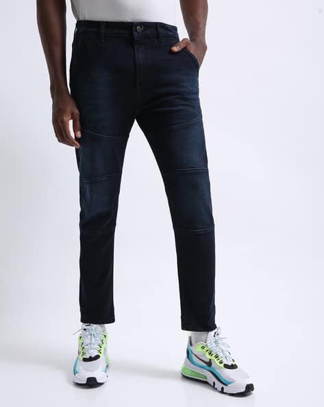 Men Lightly Washed Slim Fit Biker Jeans