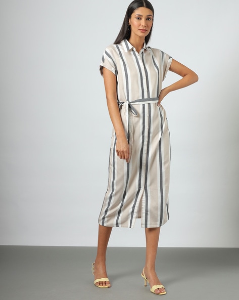Ladies Stripes Cotton Shirt Dress With Belt at Rs 549