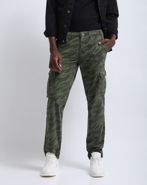 White Shirt Camo Pants Jean Jacket Camo Print Slim Fit Cotton