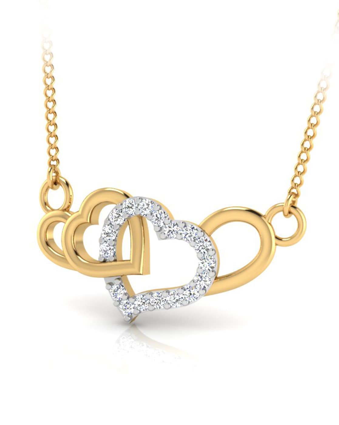 Diamond Double Heart Pendant Necklace in 14k Yellow Gold (0.08ctw) -  PD33091-4PD