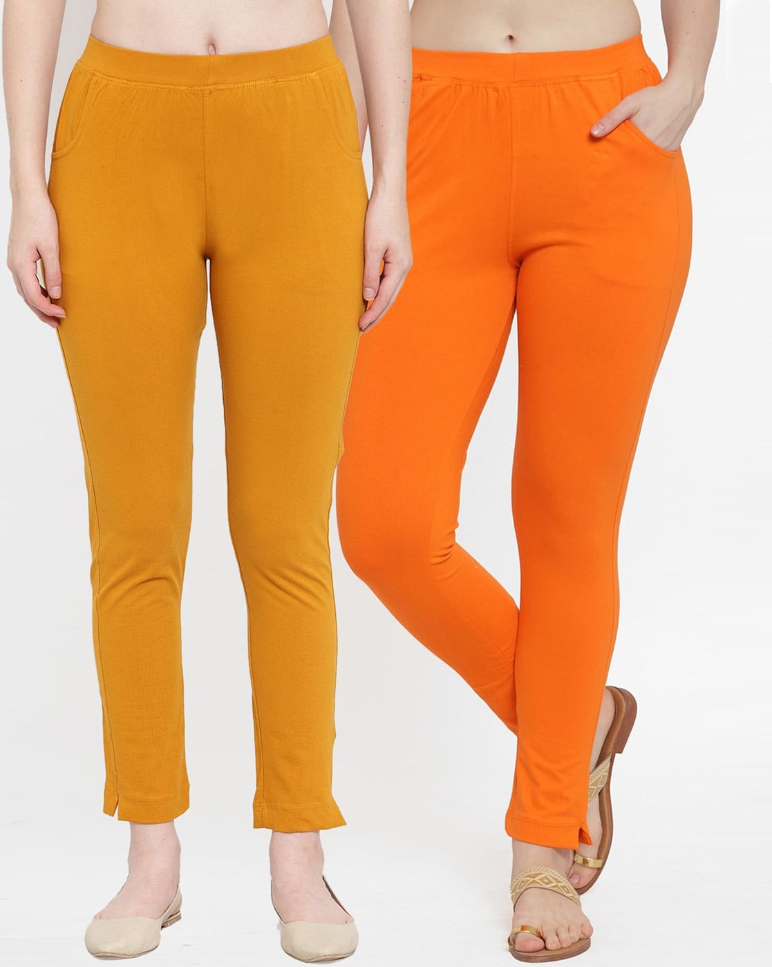 Buy Pickles Light Orange Colour Cotton Lycra Leggings for Women|Small at  Amazon.in