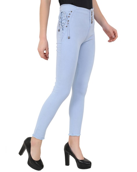 Buy LACE-UP SKINNY LIGHT-BLUE JEGGINGS for Women Online in India