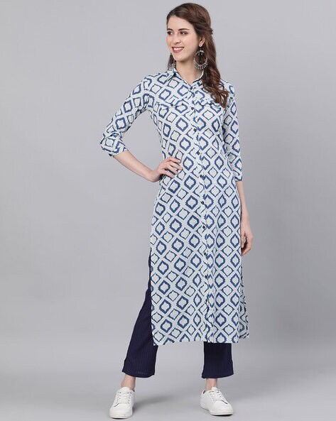 geometric print straight kurta