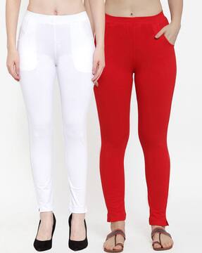 Buy Red \u0026 White Leggings for Women by 