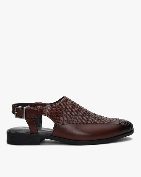 Basket-Weave Pattern Buckled Casual Shoes