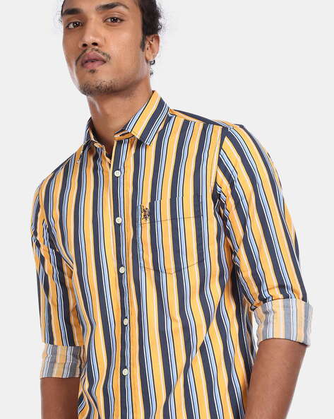 Yellow and deals black striped shirt