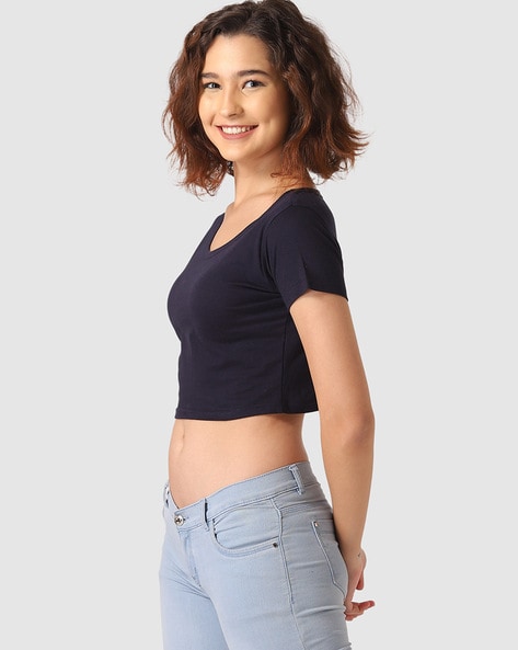 Women's Scoop Neck Short Sleeve Basic Crop Top