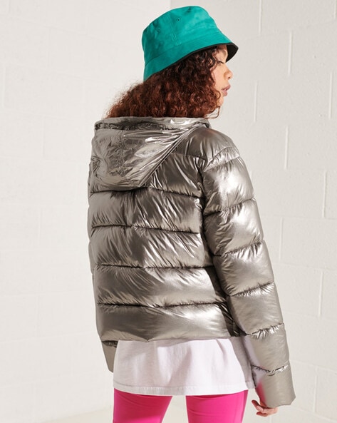 Silver puffer hotsell jacket womens