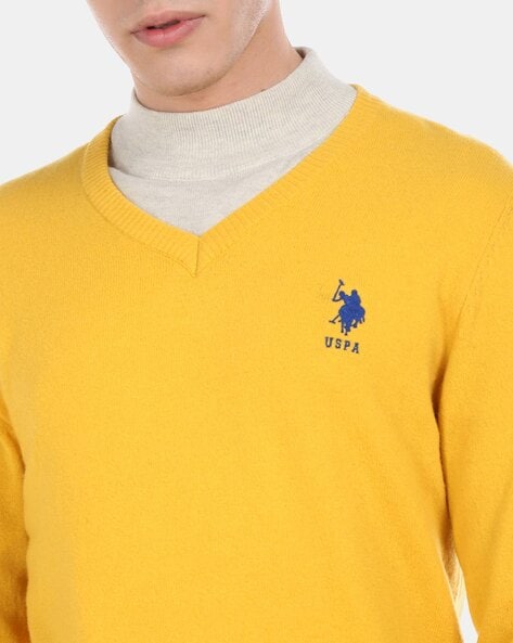 yellow v neck jumper mens