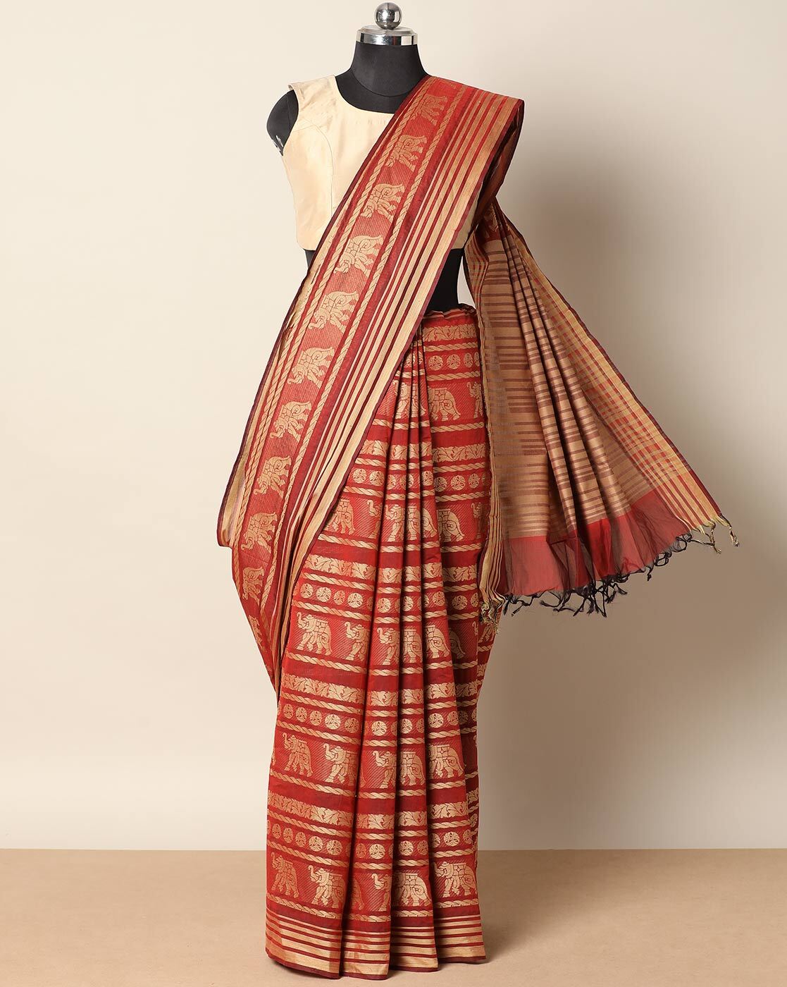 Hand Block Printed Cotton Banarasi Saree in Peach | Printed cotton, Blouse  piece, Hand block printed