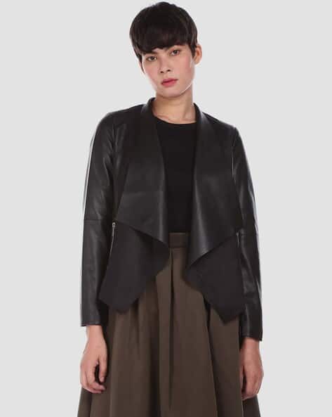 open front leather jacket