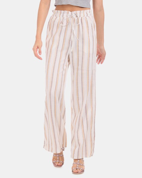 Pour Femme Blue And White Stripe Palazzo Pants