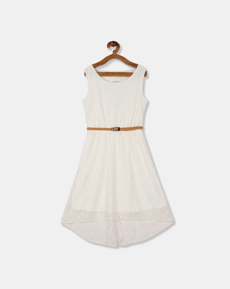 Lace A-line Dress with Belt