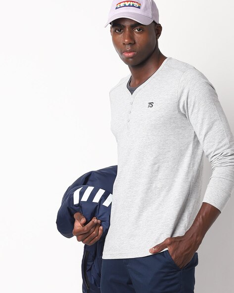 henley polo sweatshirt