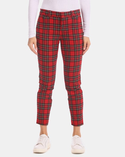 Buy Red Plaid Trouser Online In India -  India
