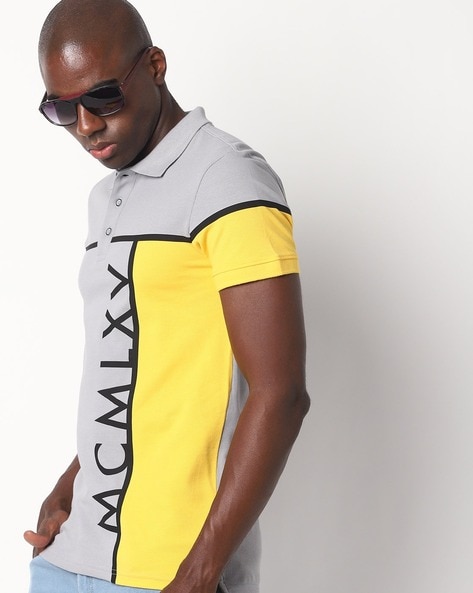 Colourblock Polo T-Shirt with Brand Print