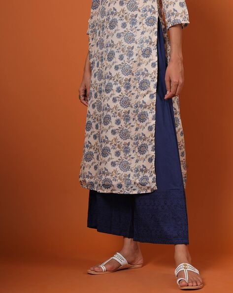 Women Embroidered Cotton Palazzos with Semi-Elasticated Waist Price in India