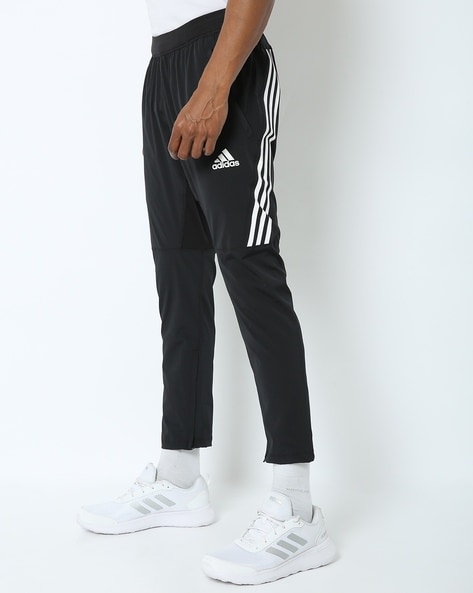 Male Polyester Adidas Essentials WarmUp Tapered 3 Stripe Track Pant Black