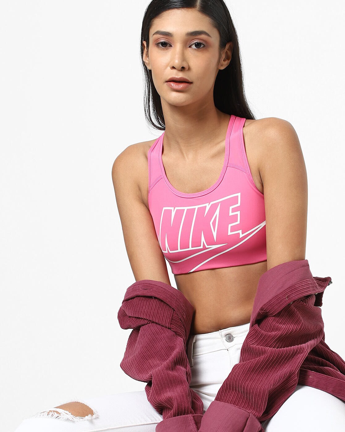 Brand Print Racerback Sports Bra