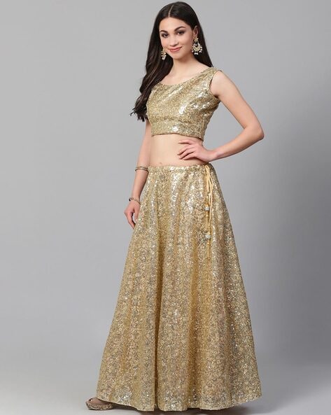 Beige Stone, Resham, And Sequin Work Lehenga With Blouse And Dupatta