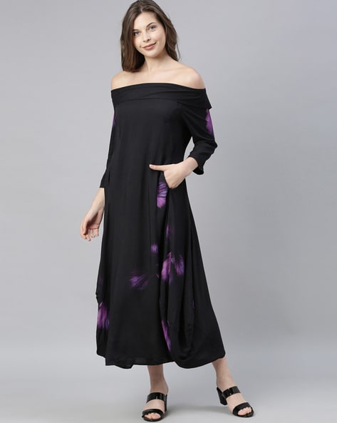 black off shoulder gown dress