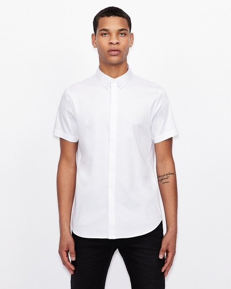 armani exchange white button down