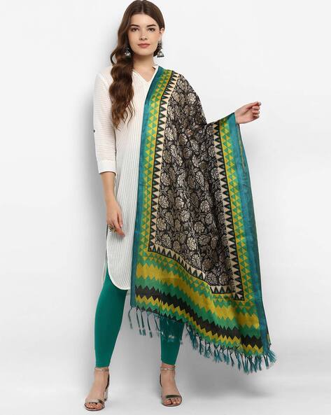 Floral Print Dupatta with Tassels Detail Price in India