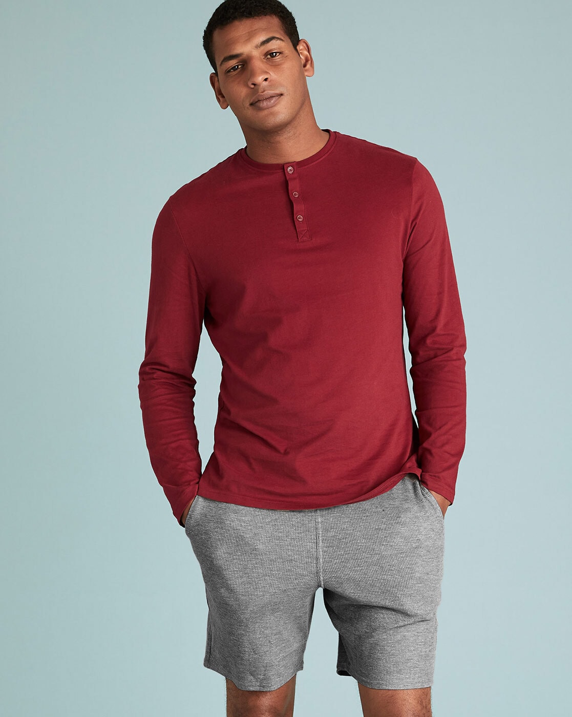 Pure Cotton Waffle Henley Long Sleeve Top, M&S Collection