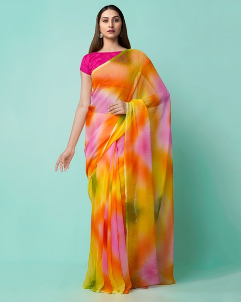 Buy Apricot Blush Tie Dye Pure Chiffon Saree online in India at Best Price  | Aachho – USA Aachho