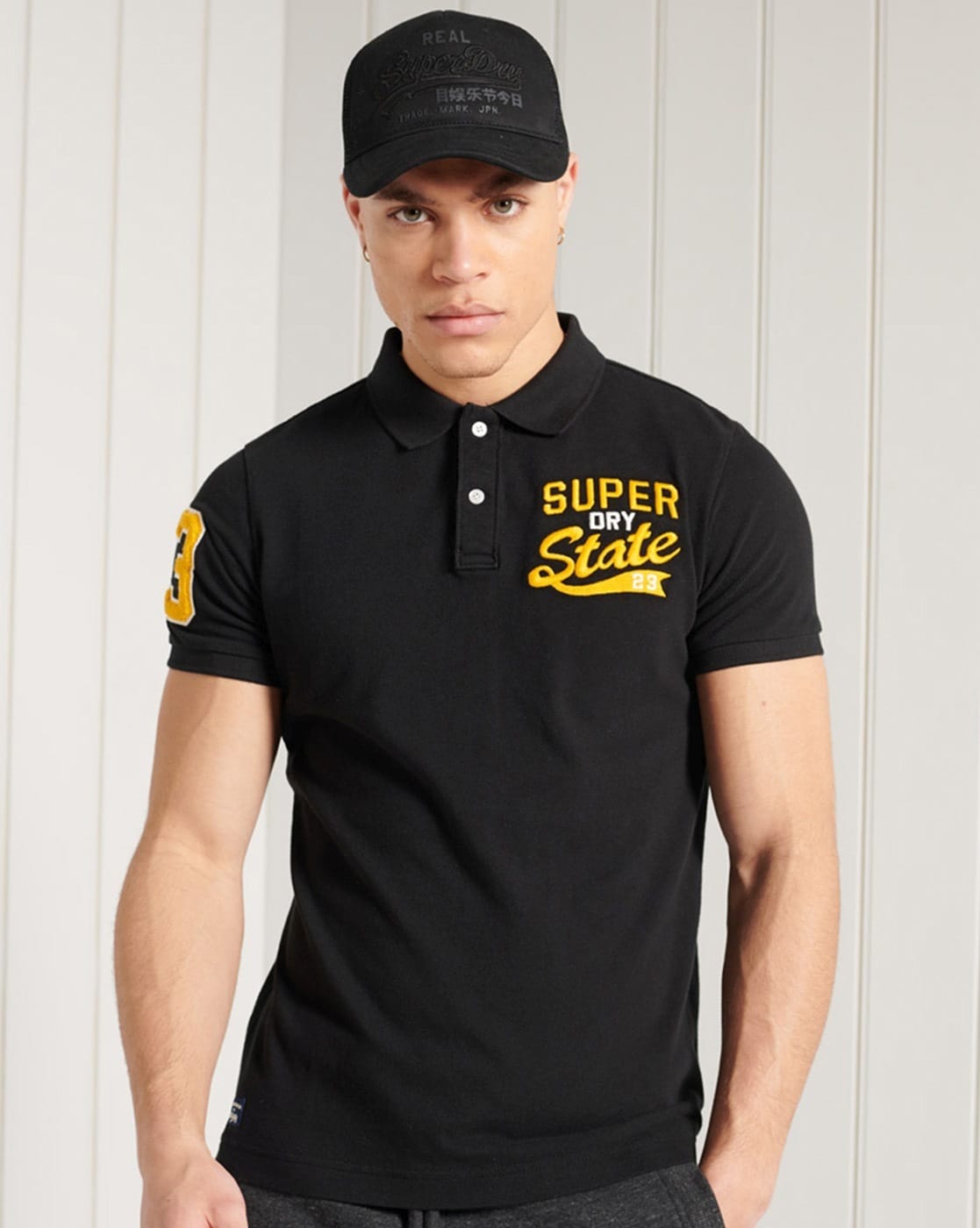 SUPERDRY Cotton Polo T-Shirt with Placement Logo For Men (Black, M)