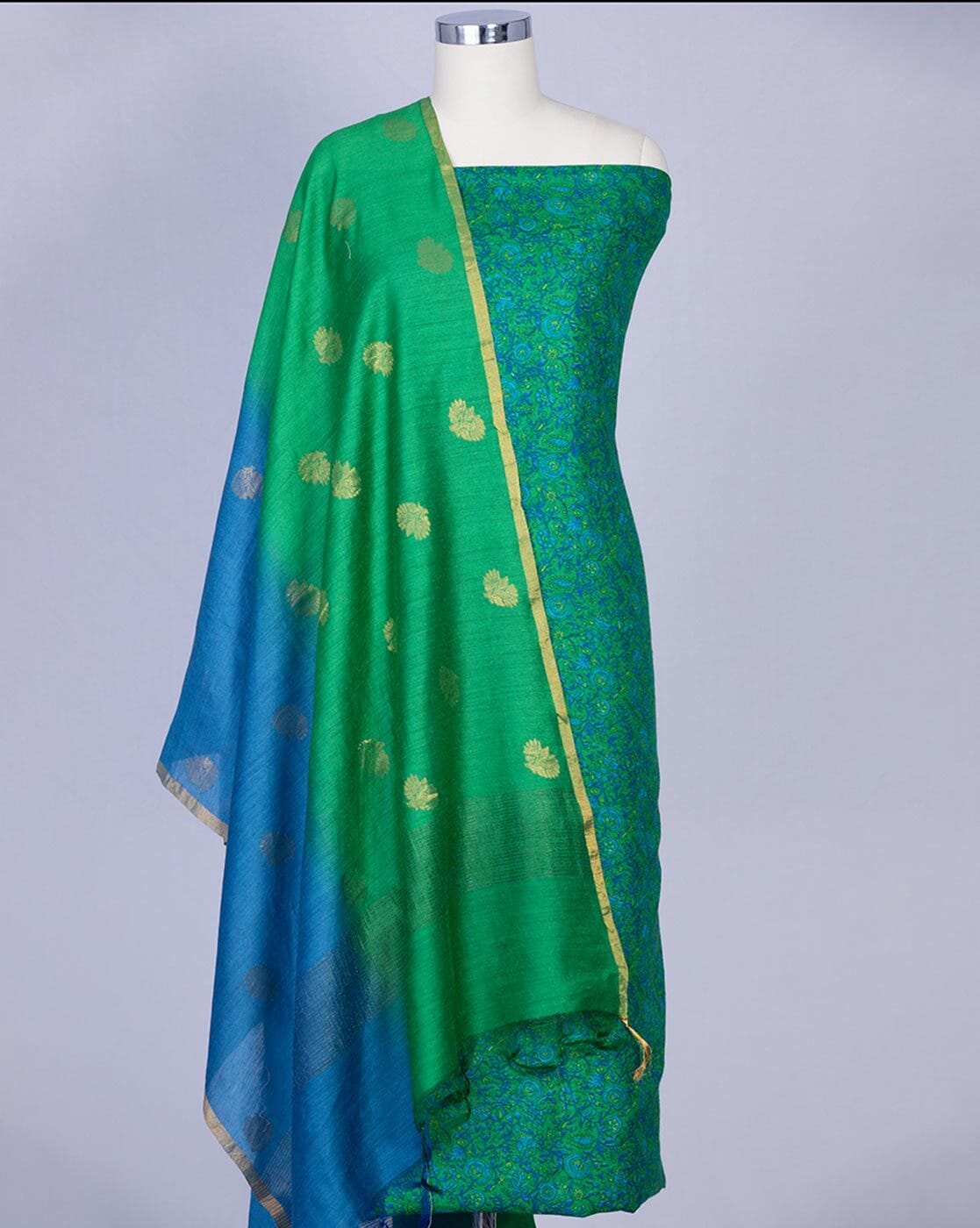 Blue Tussar Silk Dress Material