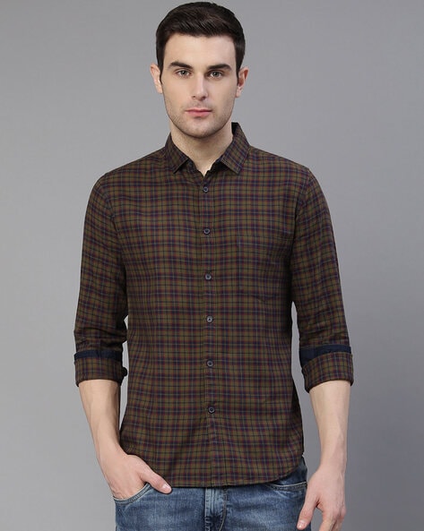 checked slim fit shirt with patch pocket