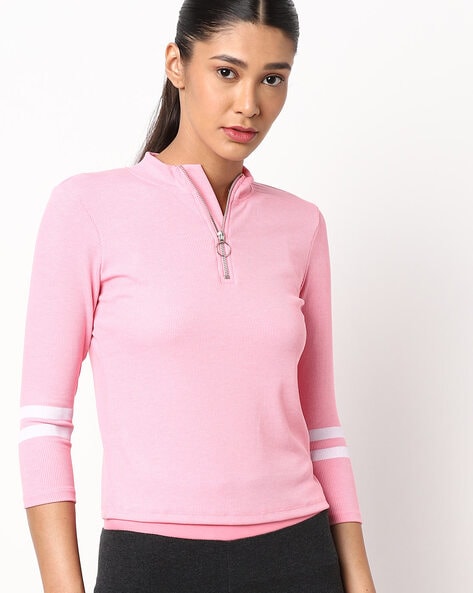 High neck outlet top with zip