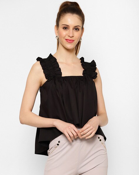 Sleeveless High-Low Top with Frilled Straps