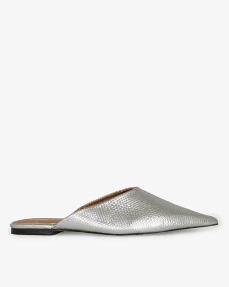 Silver flat mules clearance