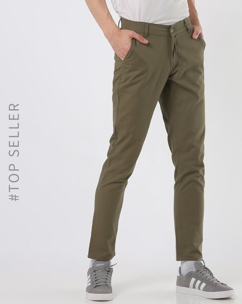 Buy Ruggers Olive Green Cotton Slim Fit Trousers for Mens Online  Tata CLiQ
