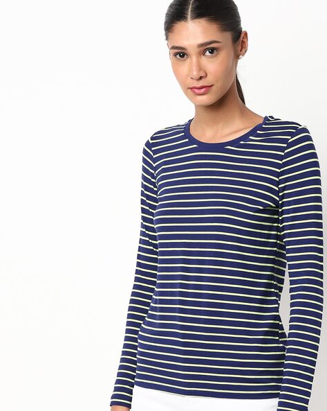 Striped Full-Sleeve Round-Neck Top