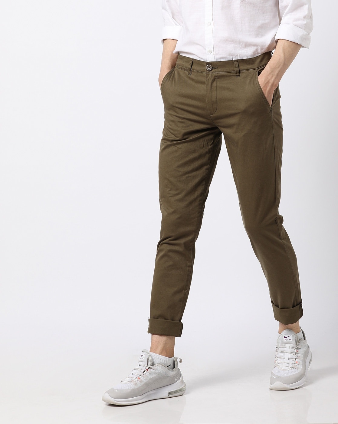 Buy CELIO Green Solid Cotton Slim Fit Mens Trousers  Shoppers Stop