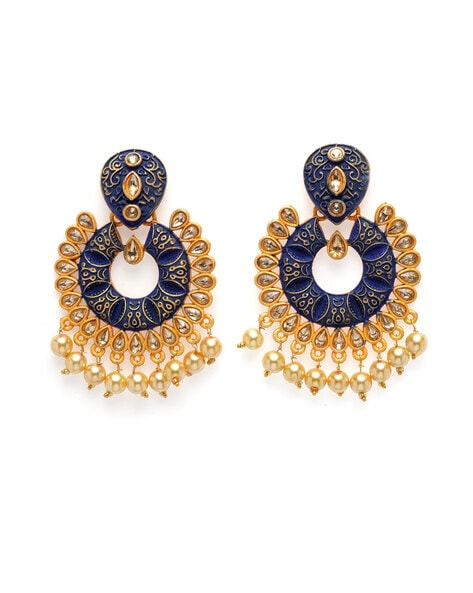 Gold American Diamond Navy Blue Drop Earrings  C04ZF19  Cilorycom
