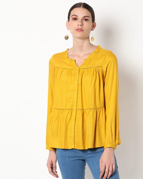 Mustard yellow peplum store top