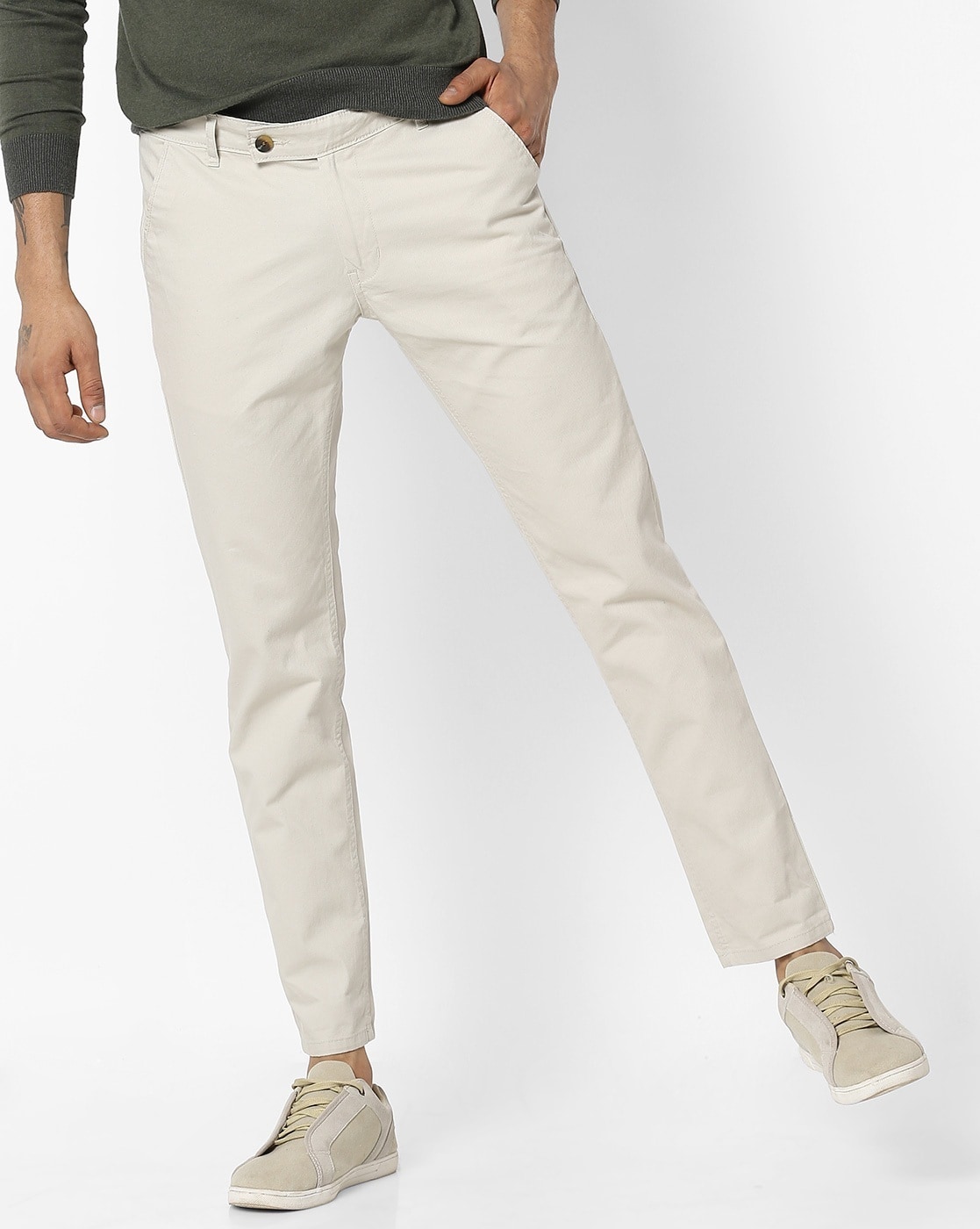 Poly Viscose Men Cream Flat Trouser