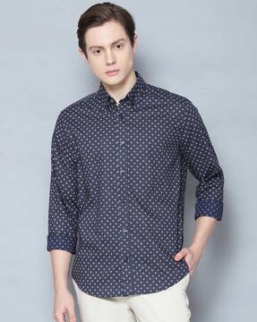 Men's White & Navy Blue Polka Dot Shirt, Ben Sherman