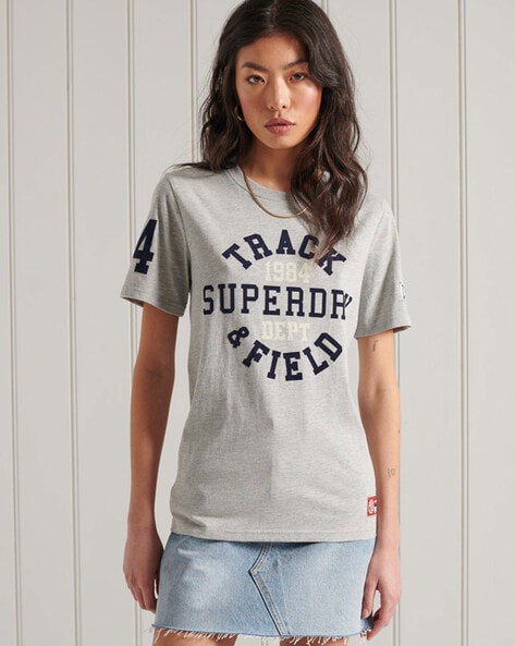 Superdry Women's Tattoo Script Graphic T-Shirt Grey Size: 4