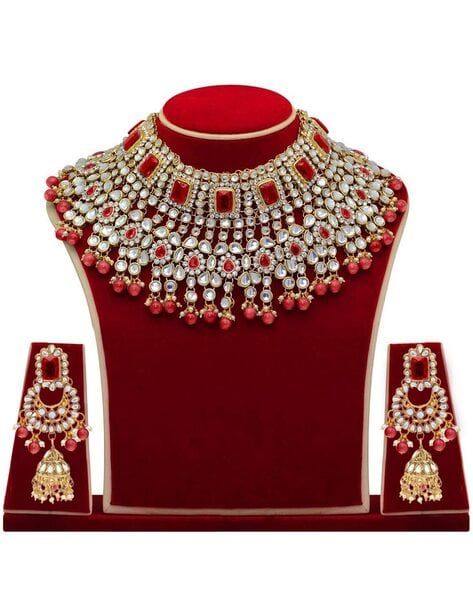 Red and golden hot sale bridal jewellery