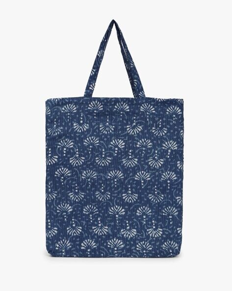 Kirgiti's Vegan Leather and Dabu Print Canvas Indigo Fork Tote Bag cum  Sling - directcreate.com