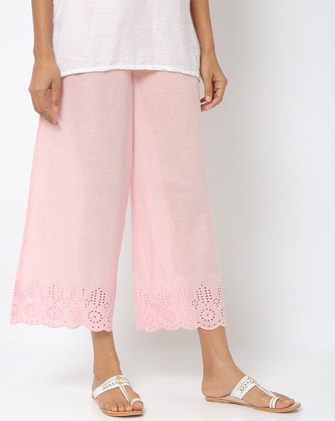 Palazzos with Schiffli Embroidered Hems Price in India