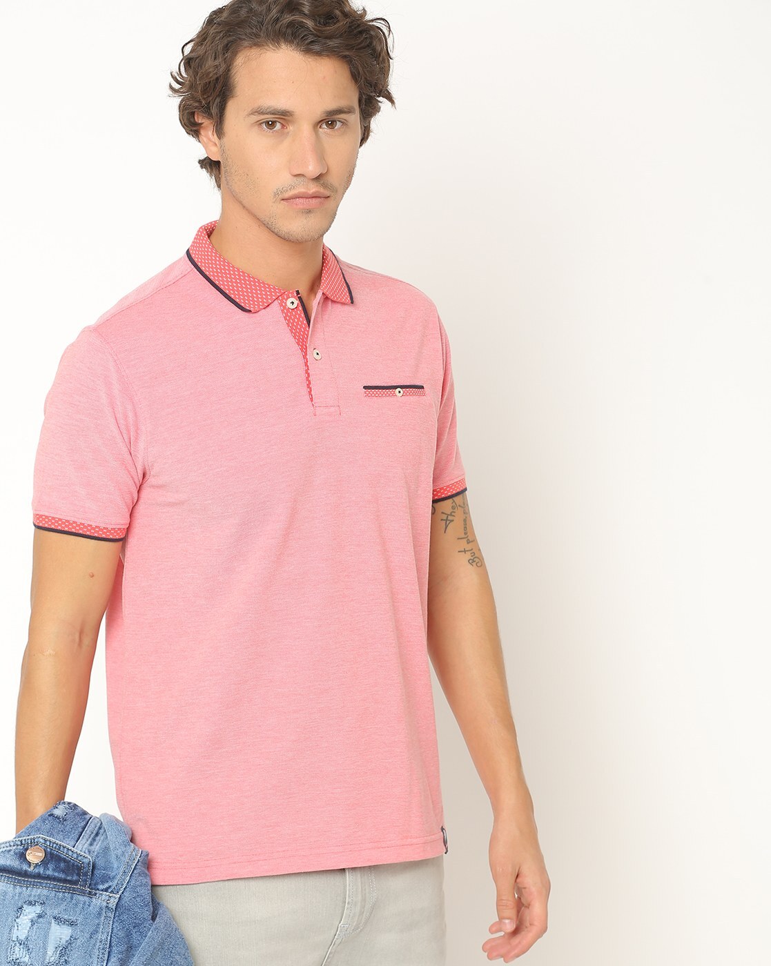 pink t shirt with collar